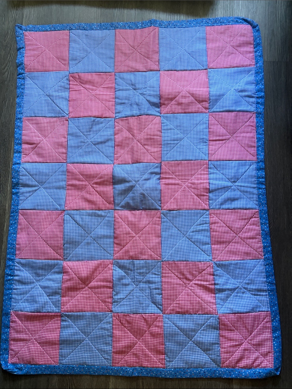 Handmade Patchwork Baby Quilt in Pink and Light Blue